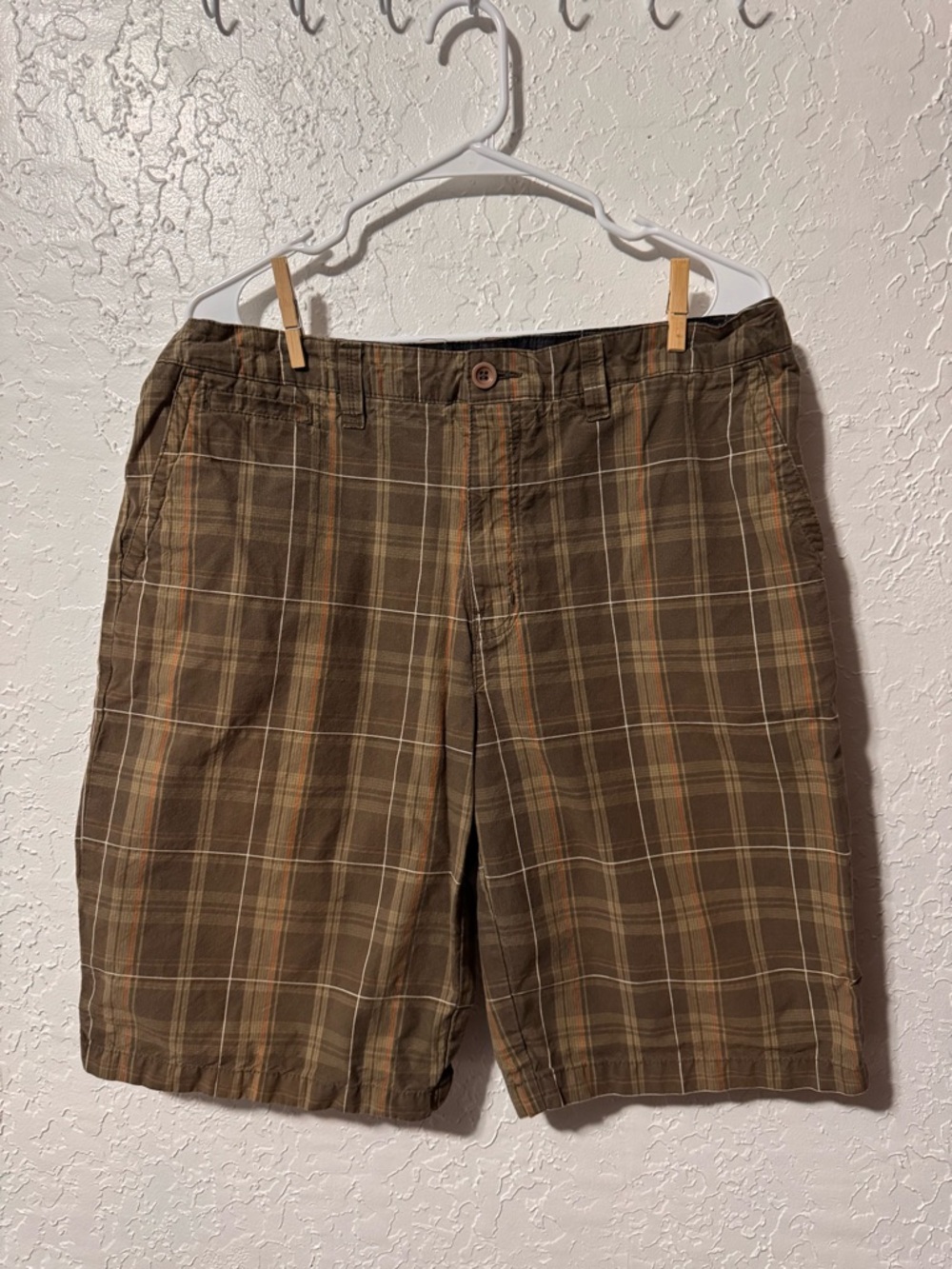 Quicksilver Men's Casual Shorts Brown Pockets Plaid Size 36